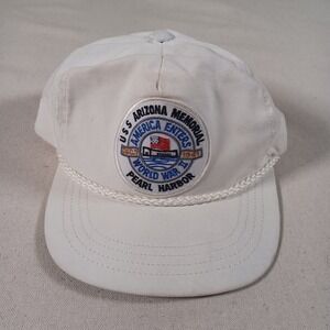Vintage USS Arizona WWII Memorial Pearl Harbor White Trucker Snapback Hat